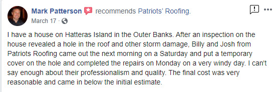 image show Patriots' Roofing Facebook customer review