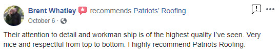 image shows Patriots' Roofing facebook review
