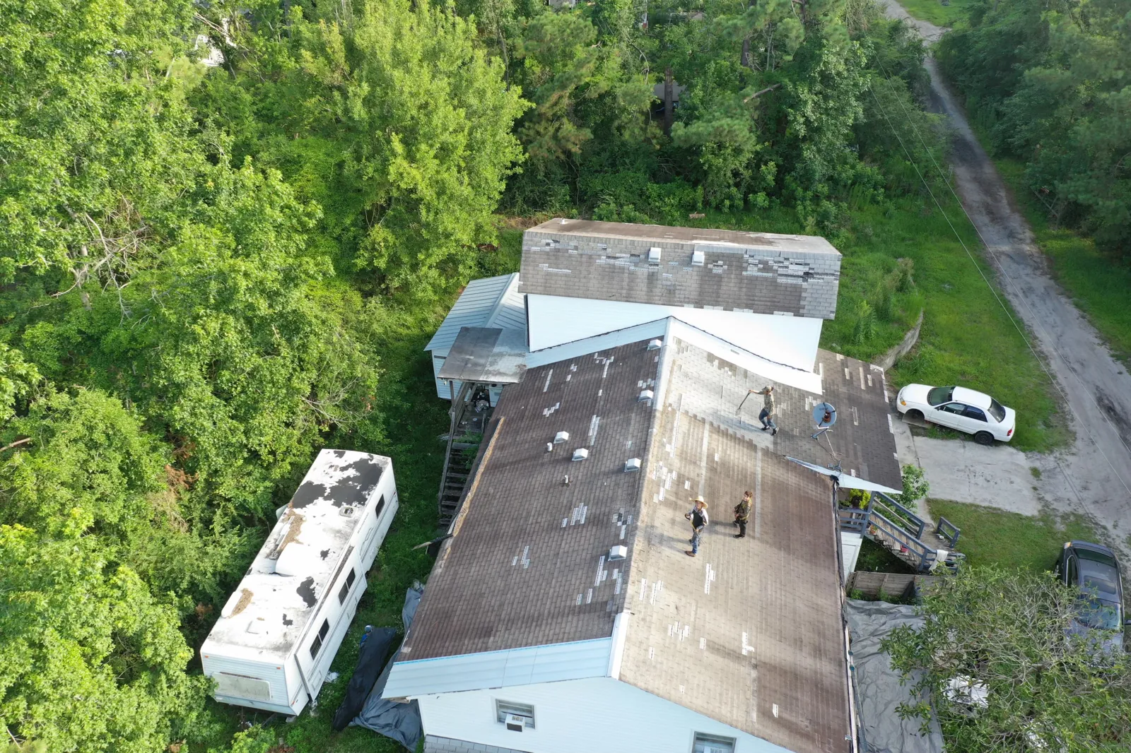Local Patriots Roofing crew on site after a storm