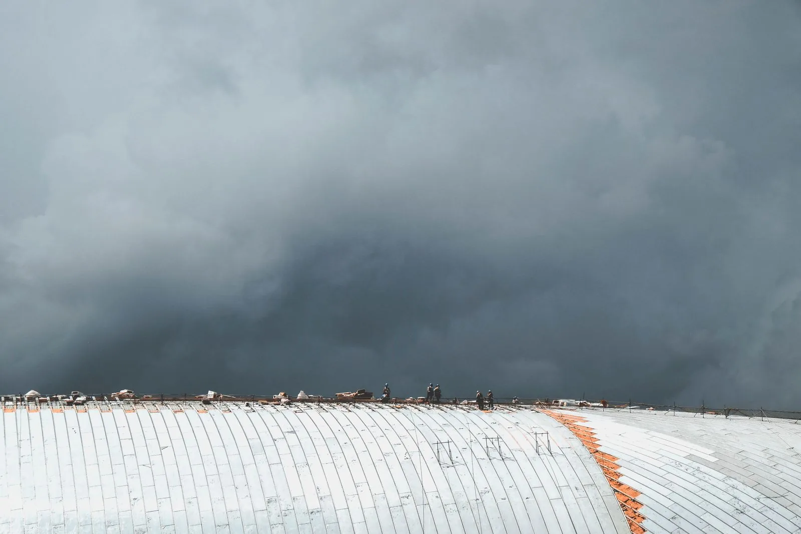 Large flat membrane roof on a commercial building