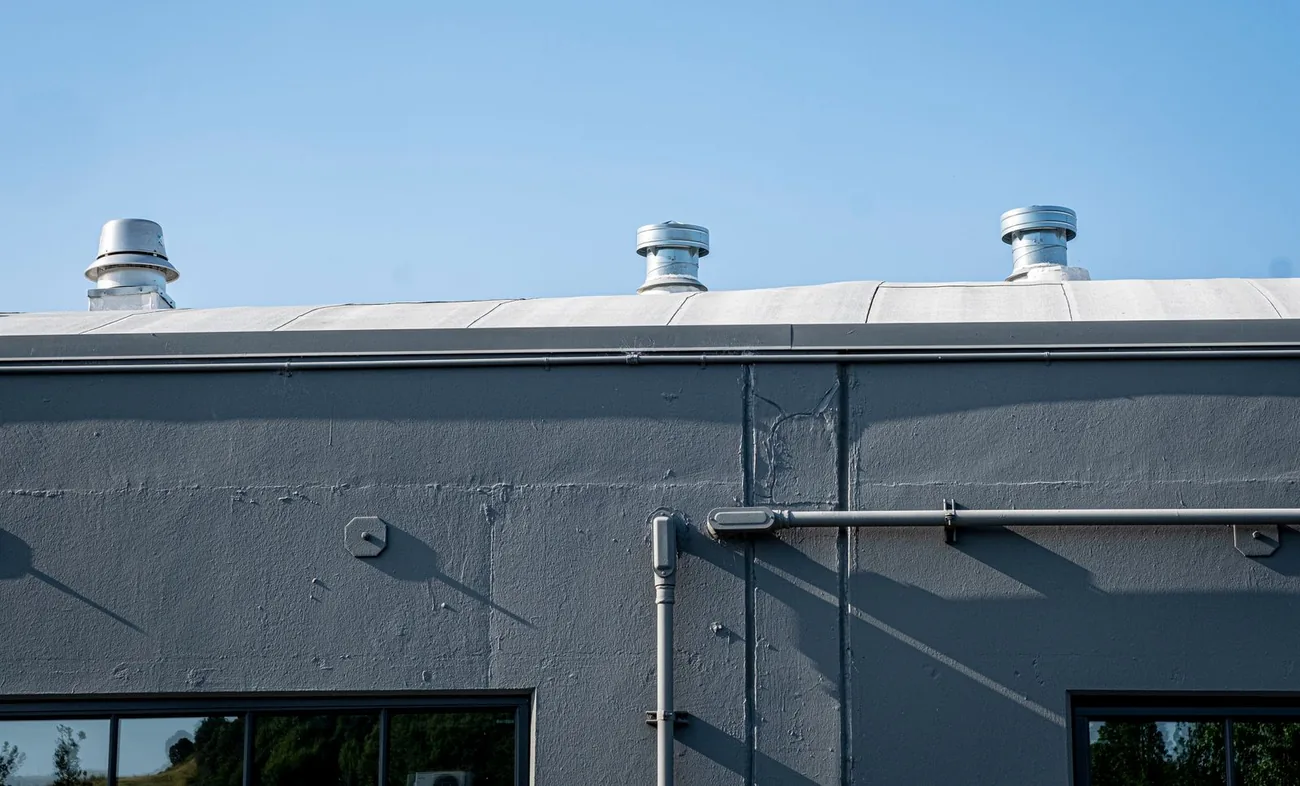 Low-slope single-ply membrane roof on a commercial building