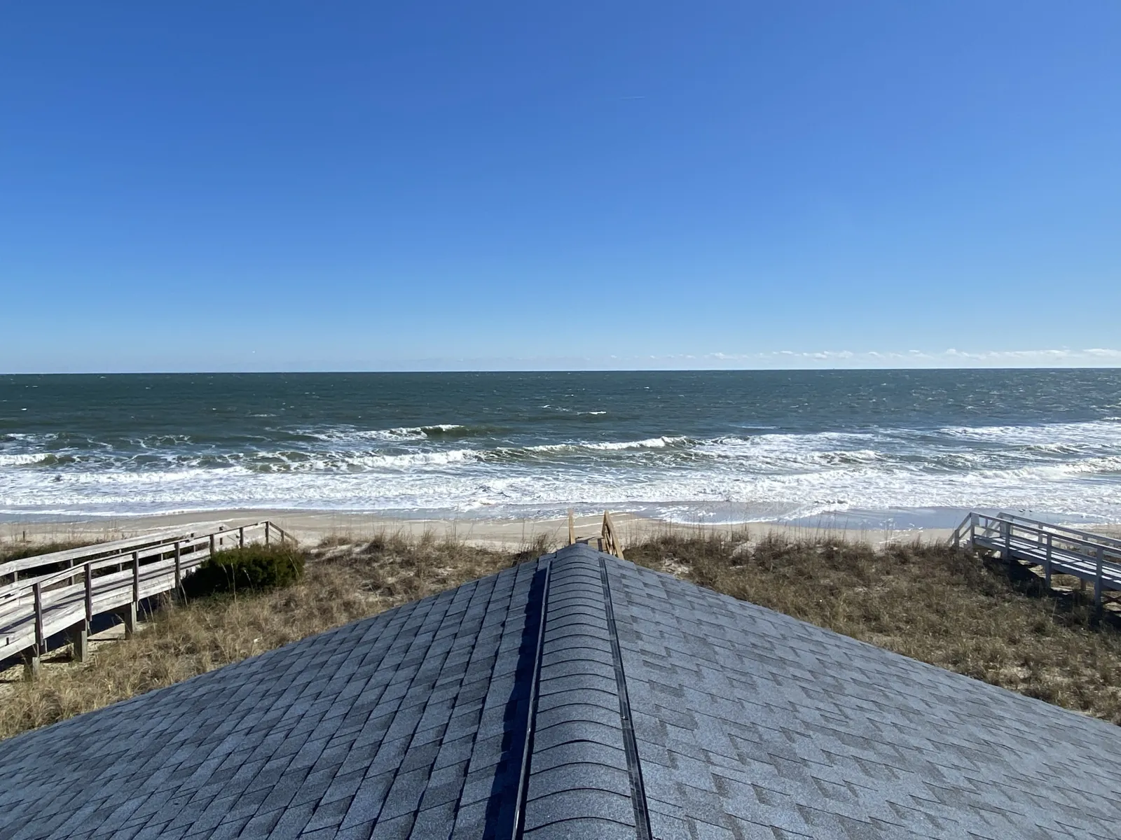 Finished coastal roof ridge overlooking the ocean and beach in Eastern North Carolina